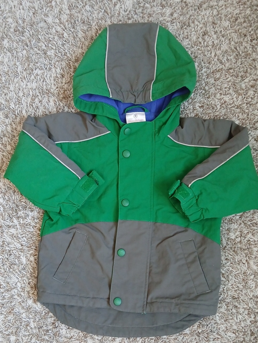 Hanna Andersson Boys Fleece-Lined Hooded Winter Jacket Green Gray Size 90 (2T)